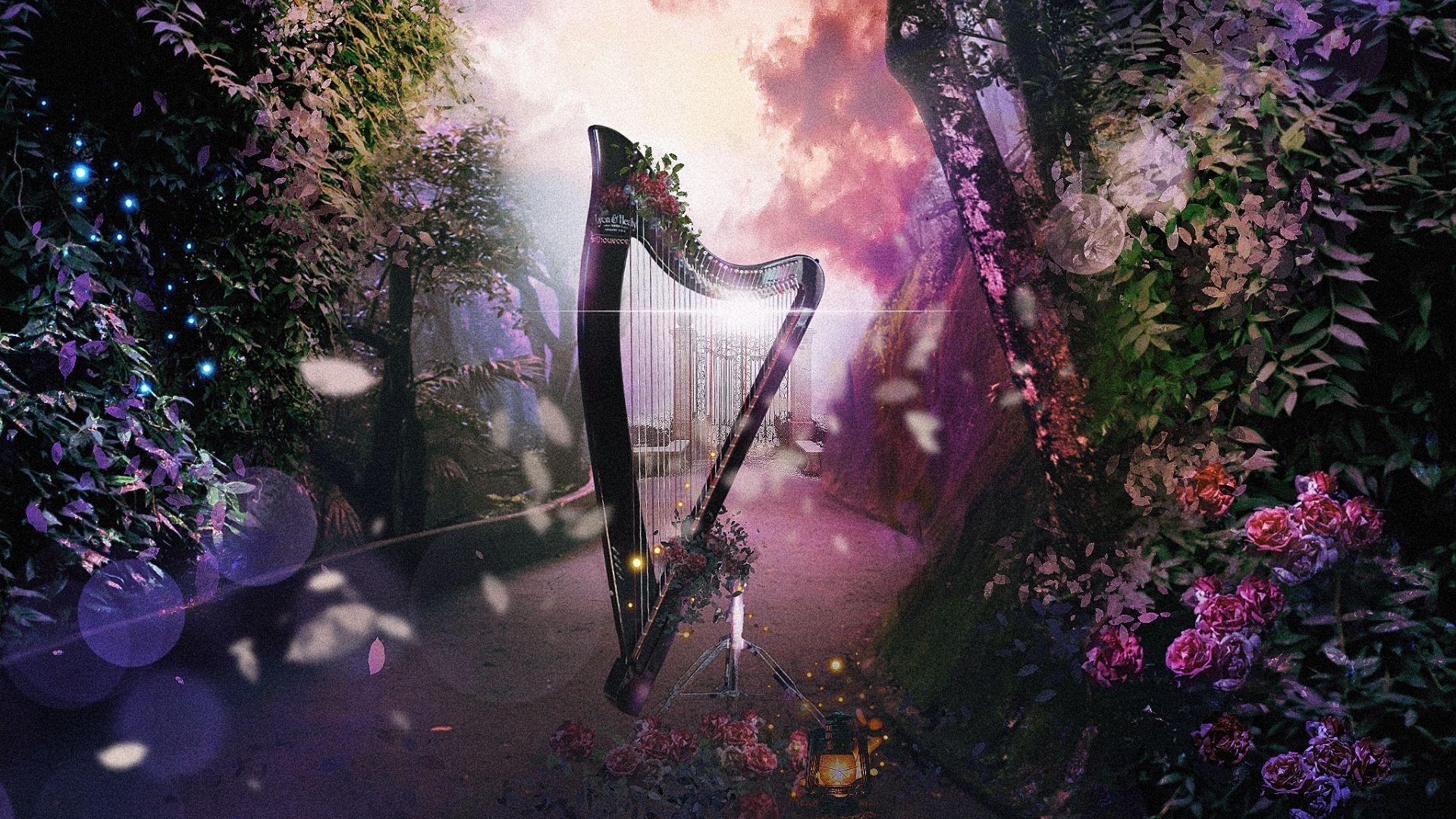Elvann playing harp during an improvisation recording session